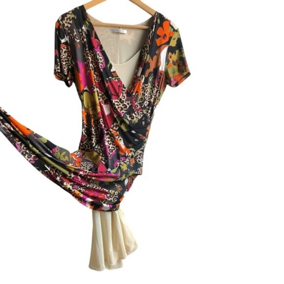 Max Mara Floral Jersey Dress Multicolor Wrap Style Small - Picture 11 of 14